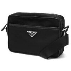 Prada Tessuto Saffiano Crossbody Bag Triangle Logo Plate Black